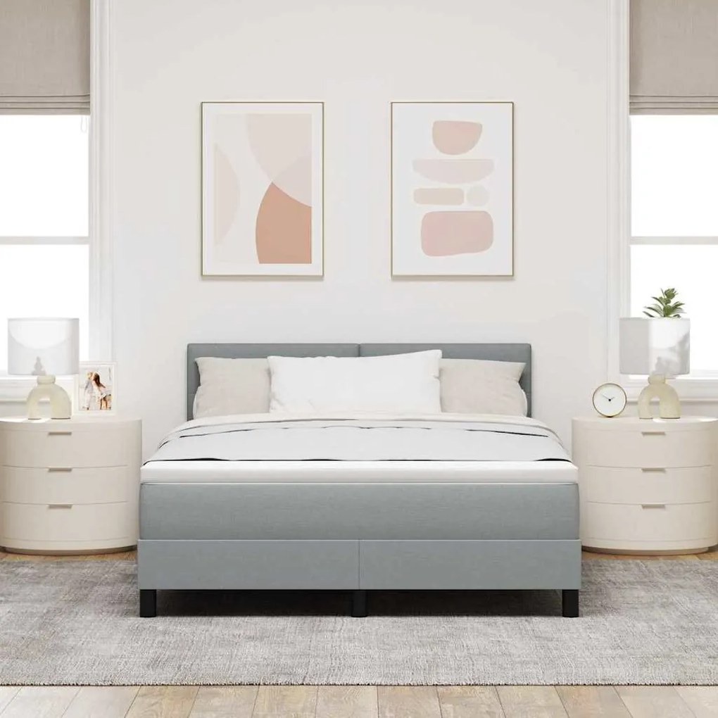 Cama Box com Colchão e Luz LED Cinza Claro 140x200 cm Tecido