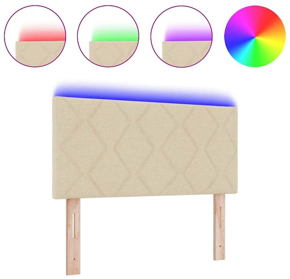Cabeceira LED com Design de Blocos de Diamante Creme 90 cm Tecido