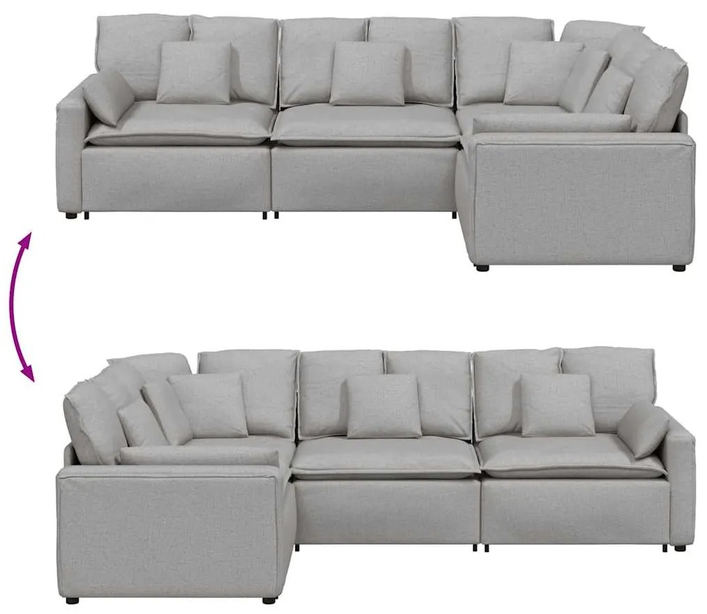 Sofá modular com almofadas tecido cinzento nublado