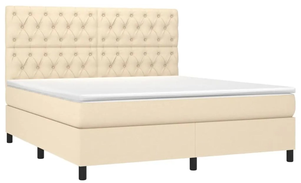 Cama box spring c/ colchão e LED 160x200 cm tecido cor creme