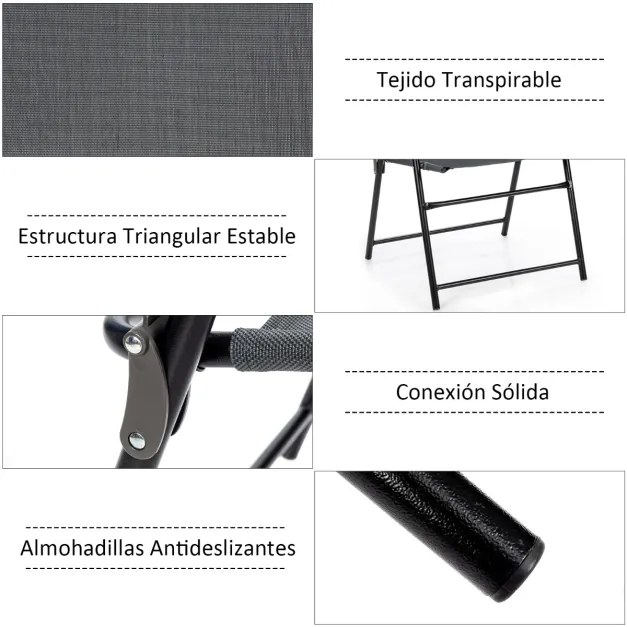 4 Cadeiras dobráveis Jardim para exterior de 4 peças com encosto Apoio de braços Apoio de pés Tecido respirável Antiderrapante Almofadas de jardim Cin