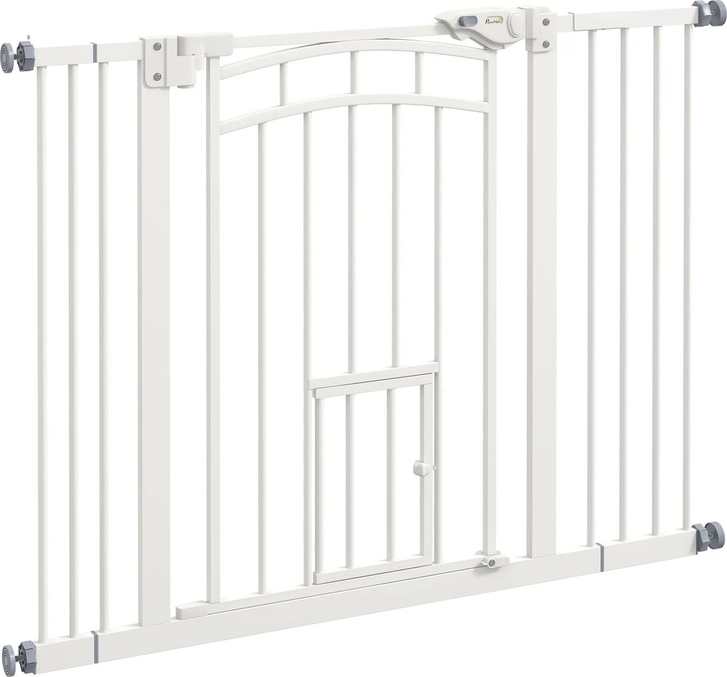 PawHut Barreira de Segurança para Cães 74-100 cm com Extensão Montagem a Pressão e Duplo Bloqueio para Porta Escada Branco | Aosom Portugal