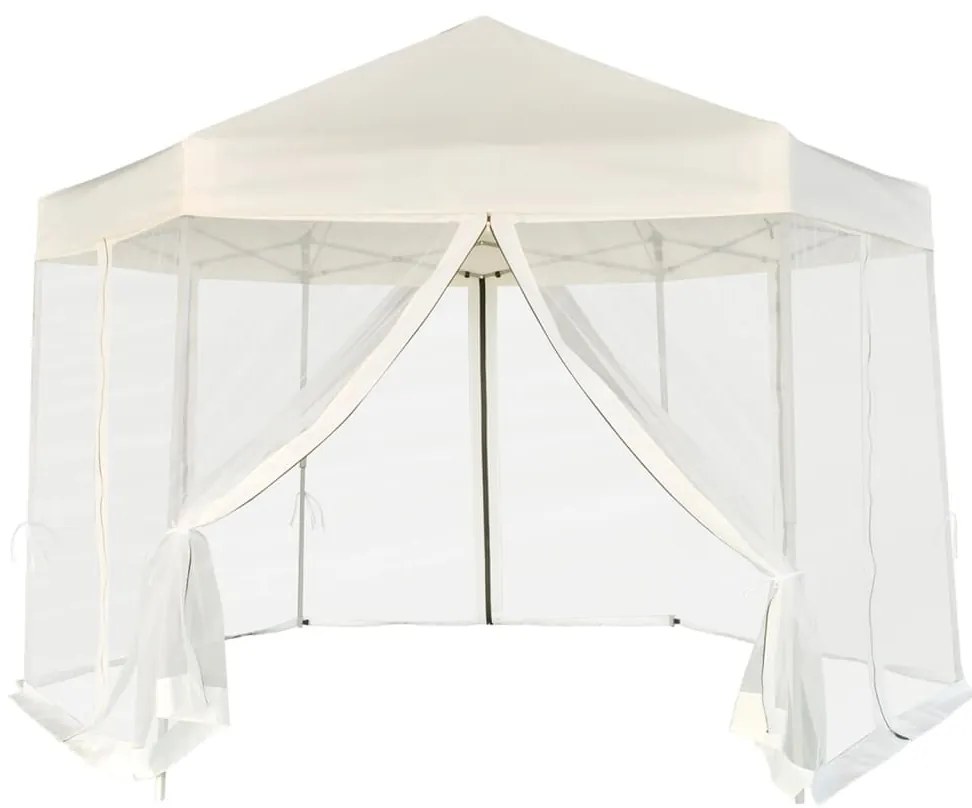 Tenda festas pop-up hexagonal 6 paredes 3,6x3,1 m branco creme