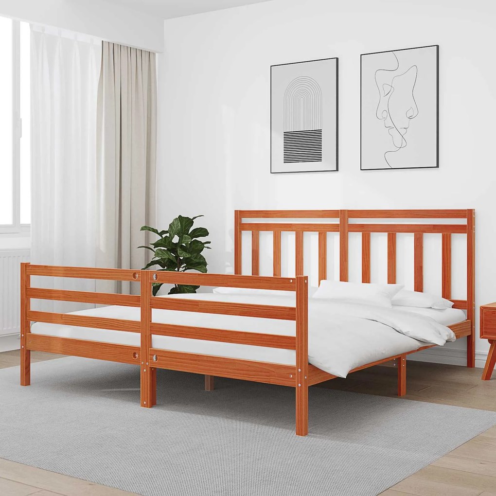 vidaXL Estrutura da Cama com cabeceira Marrom Cera 180 x 200 cm
