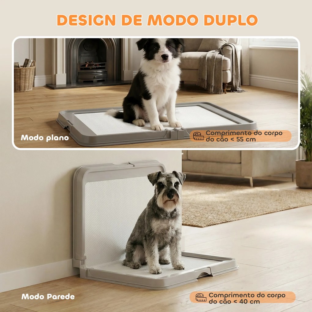 Sanitário Dobrável para Cães 86x62 cm Tabuleiro Higiênico Treino 3 Almofadas Pés Antiderrapantes Cinzento