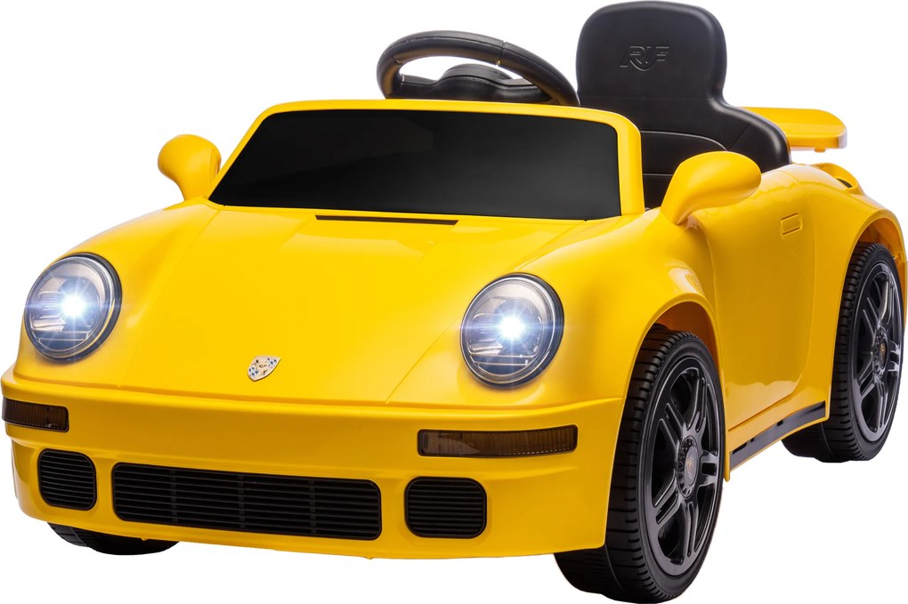 Carro elétrico para crianças, veículo elétrico de 12 V, comando à distância de 2,4 GHz, faróis, música, buzina, 103 x 55 x 44 cm, amarelo