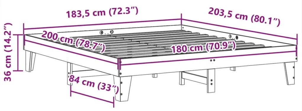 Cama sem colchão 180x200 cm pinho maciço castanho-mel