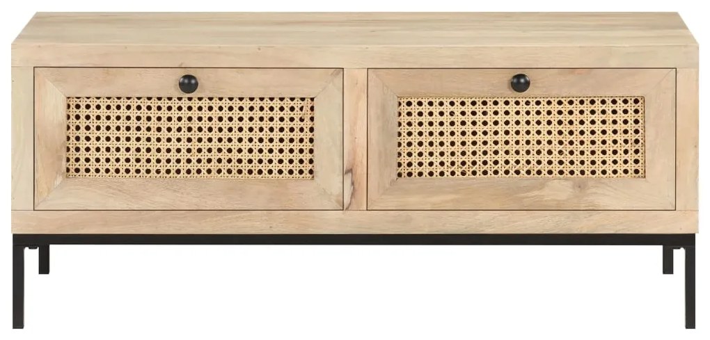 Mesa de centro 90x50x37 cm mangueira maciça e palhinha natural