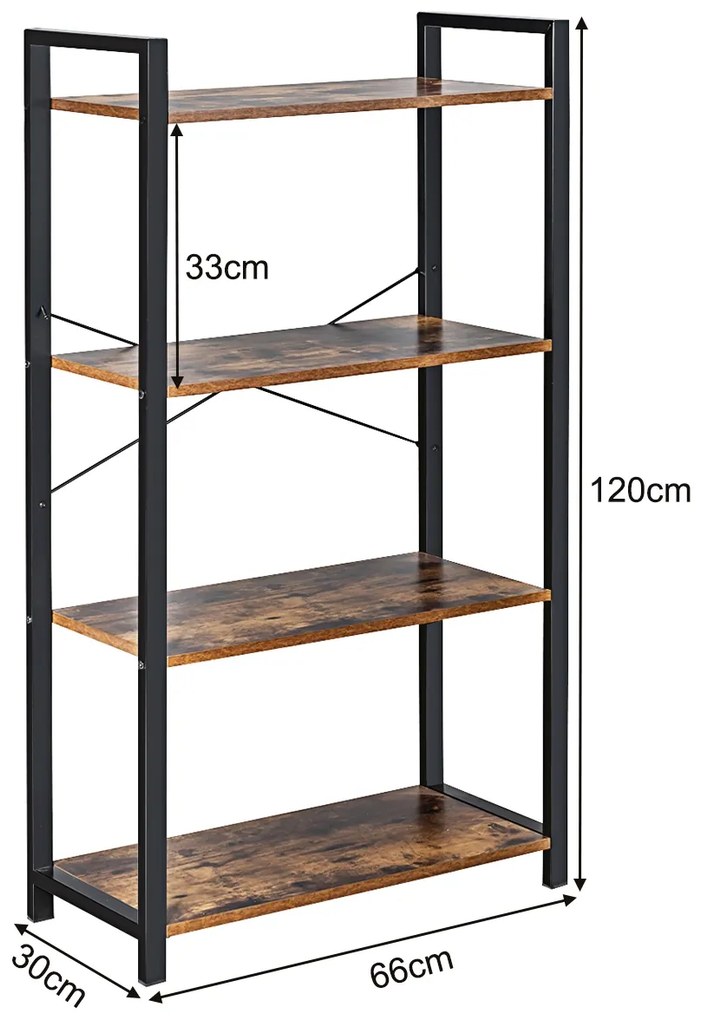 Estante industrial com 4 níveis Estante emoldurada metálica para plantas Casa Escritório 66 x 30 x 120 cm Castanho