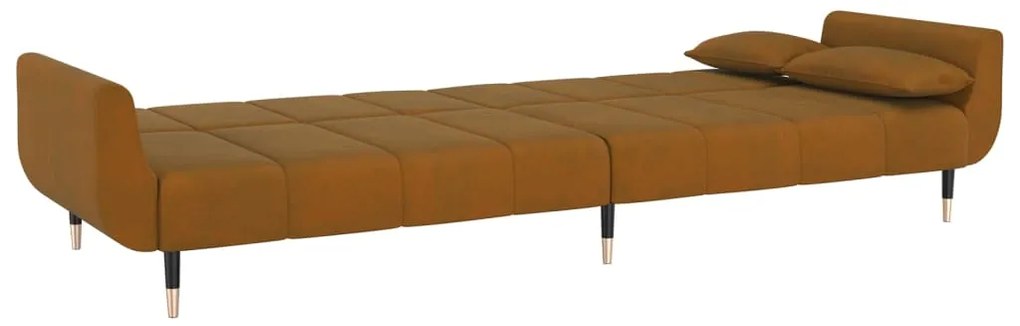 Sofá-cama 2 lugares com duas almofadas veludo castanho