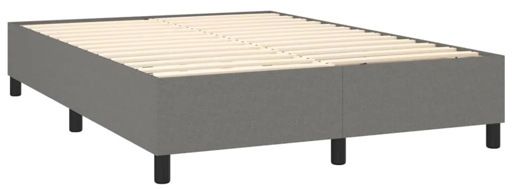 Cama box spring c/ colchão e LED 140x200 cm tecido cinza-escuro