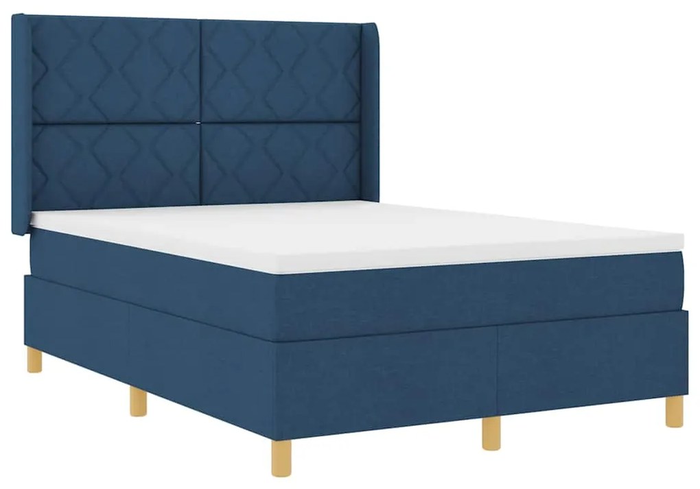 Cama Box com Colchão e LED Azul 140x200 cm Tecido