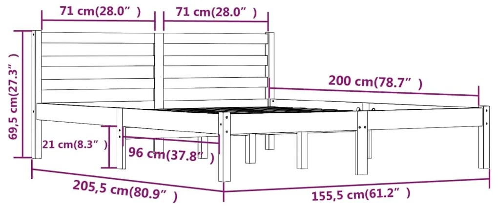 Estrutura de cama king 150x200 cm pinho maciço branco