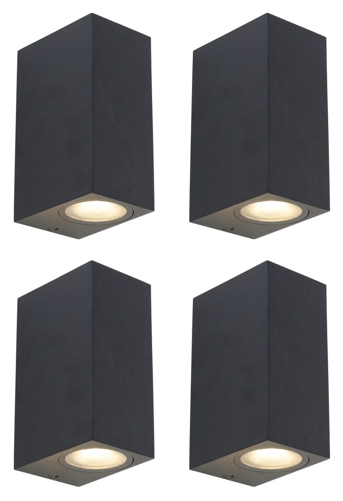Conjunto de 4 Apliques Modernos Pretos 2-luzes IP44 - Baleno Moderno