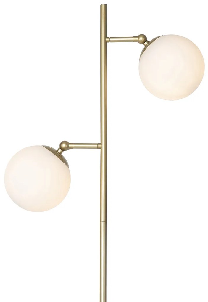 LED Candeeiro de pé inteligente dourado com vidro fosco incluindo 2 WiFi P45 - Pallon Art Deco