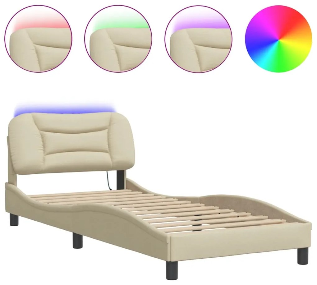 Estrutura de cama com LED sem colchão 90x200 cm tecido creme