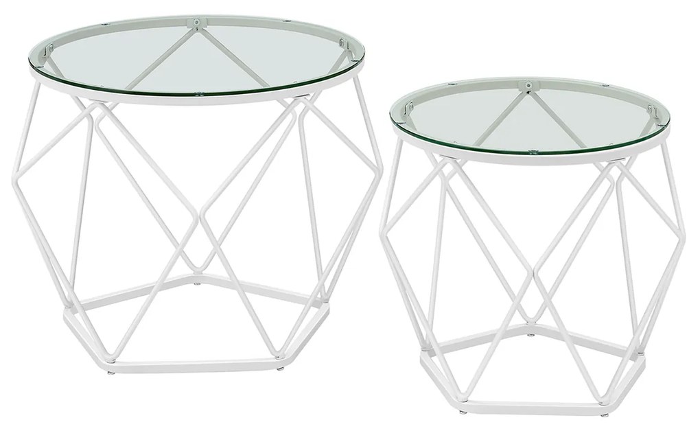 Conjunto de 2 mesas de sala de estar modernas em branco e transparente