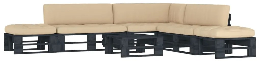 vidaXL 6 pcs conj. lounge paletes c/ almofadões pinho impregnado preto
