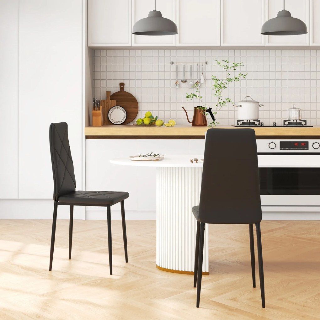 Conjunto de 2 cadeiras de sala de jantar com encosto alto, revestimento sintético e pés em aço, preto