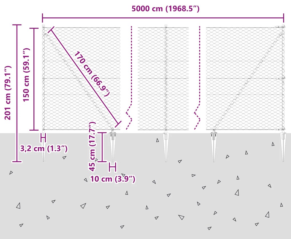 Cerca Hexagonal vidaXL Cinza 1.5x50 m Aço