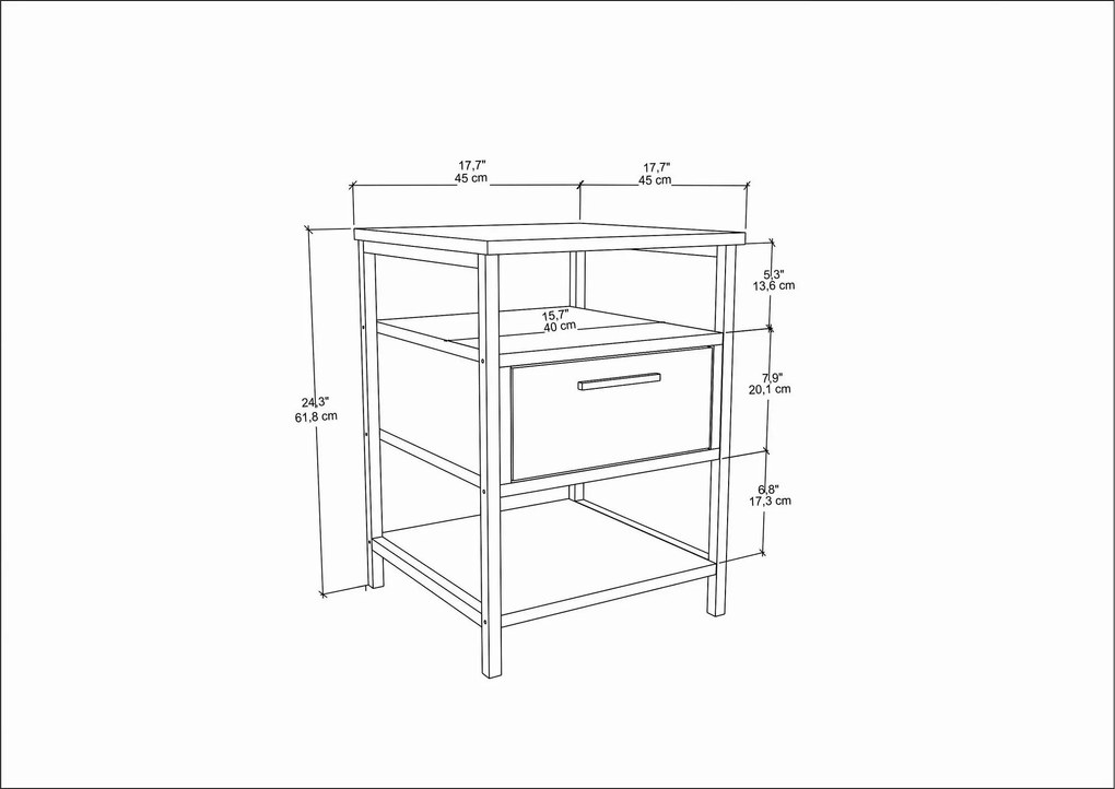 Mesa de Cabeceira Alba - Preto Carvalho - 45x45x61,8 cm
