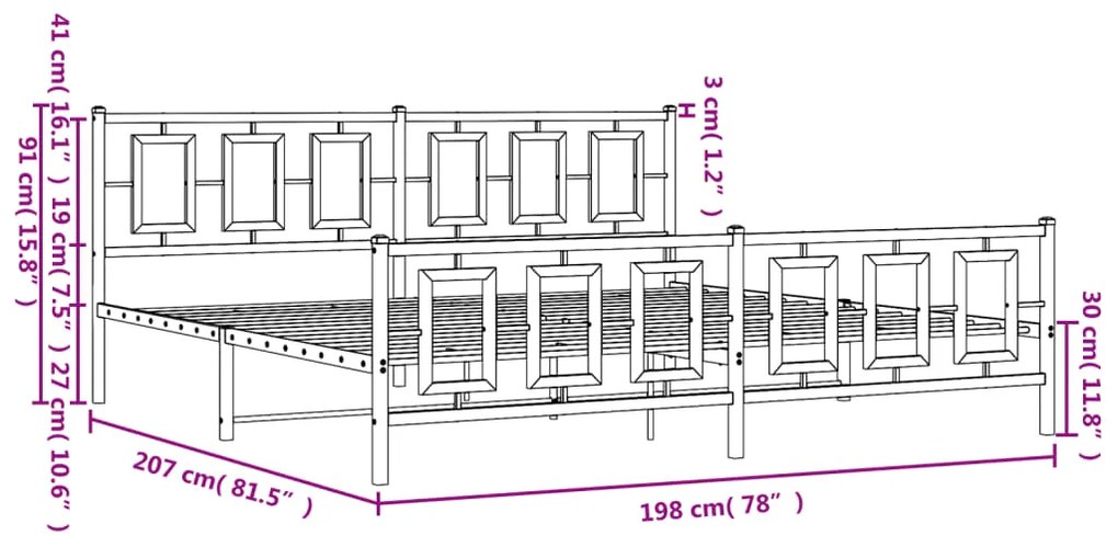 Estrutura de cama com cabeceira e pés 193x203 cm metal preto