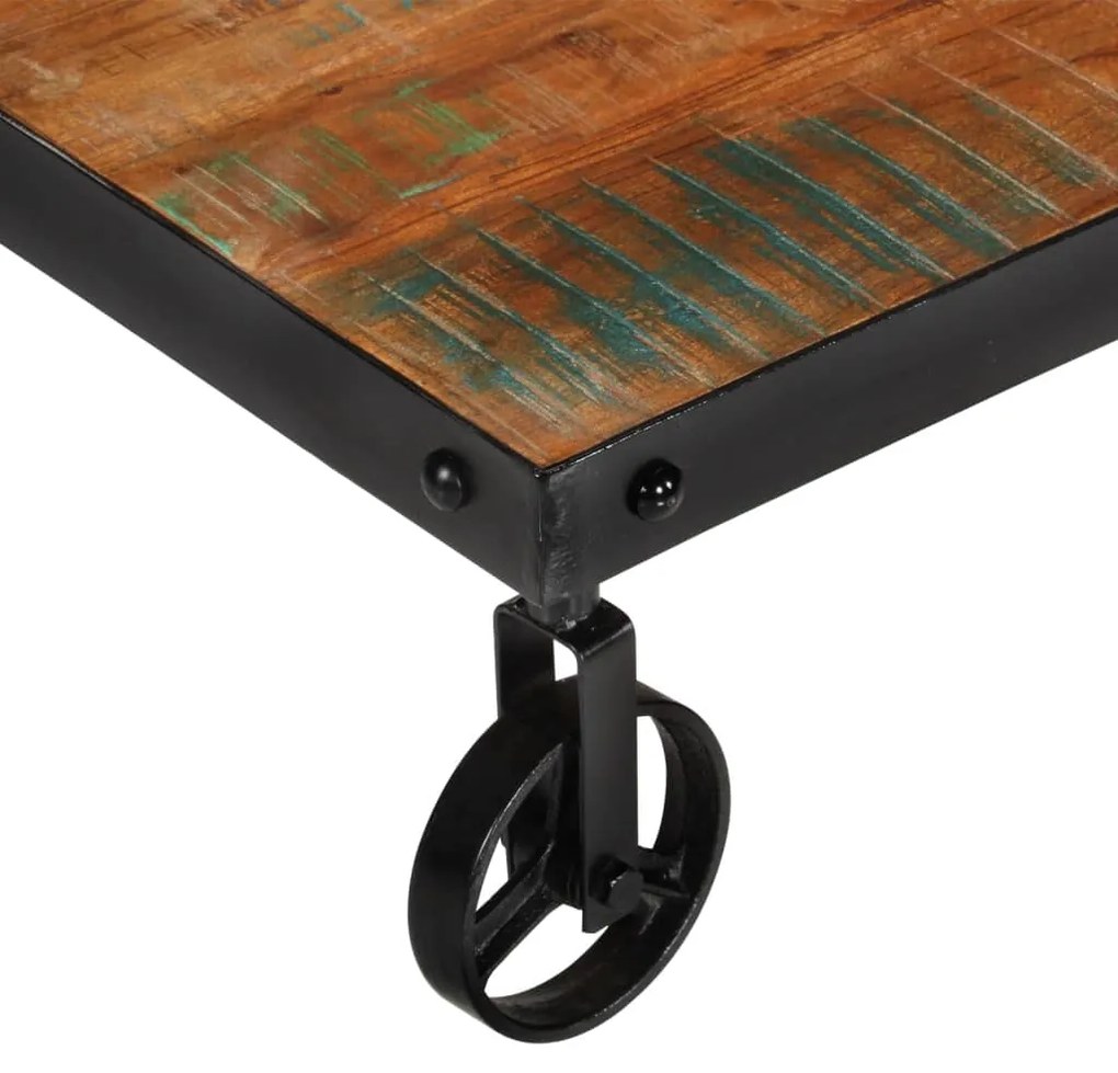 Mesa de centro c/ rodas 100x60x26 cm madeira recuperada maciça