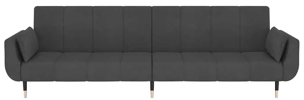 Sofá-cama 2 lugares com duas almofadas veludo cinzento-escuro