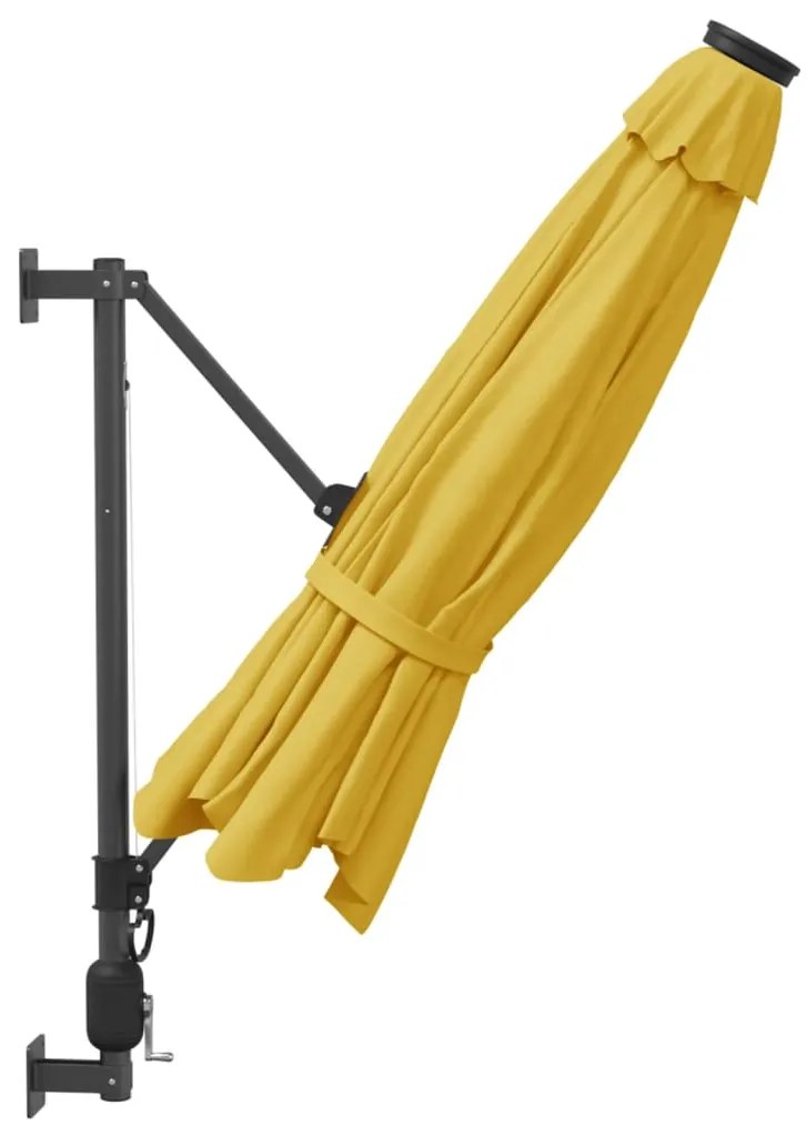 Guarda-sol de parede com luzes LED 290 cm amarelo