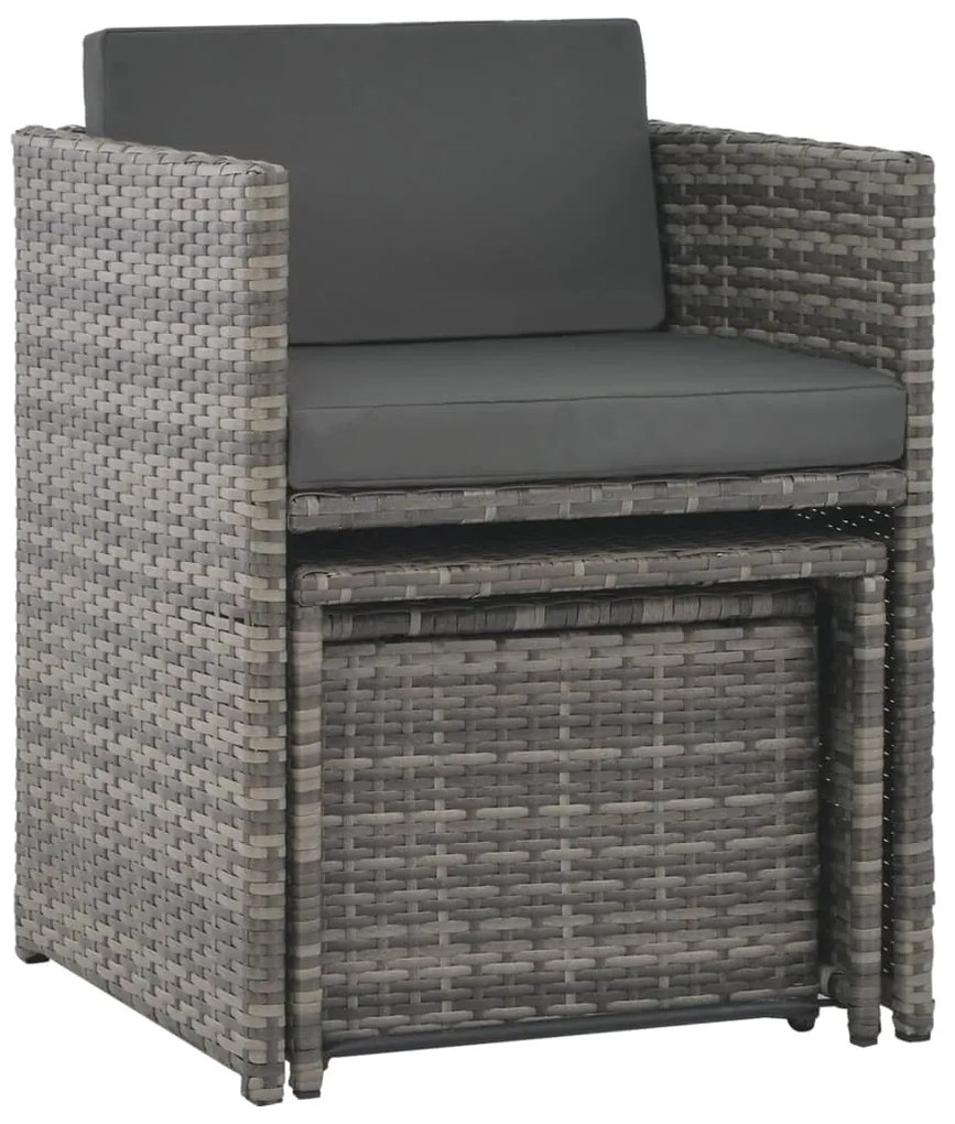 Conjunto jantar p/ exterior com almofadões 7 pcs vime cinzento