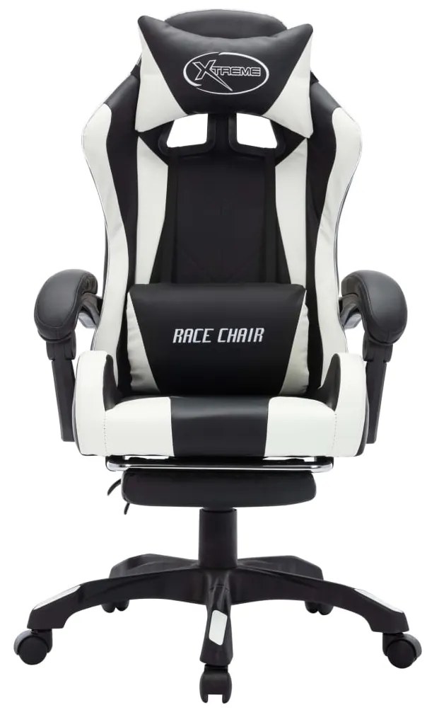 Cadeira estilo corrida luzes LED RGB couro artif. branco/preto