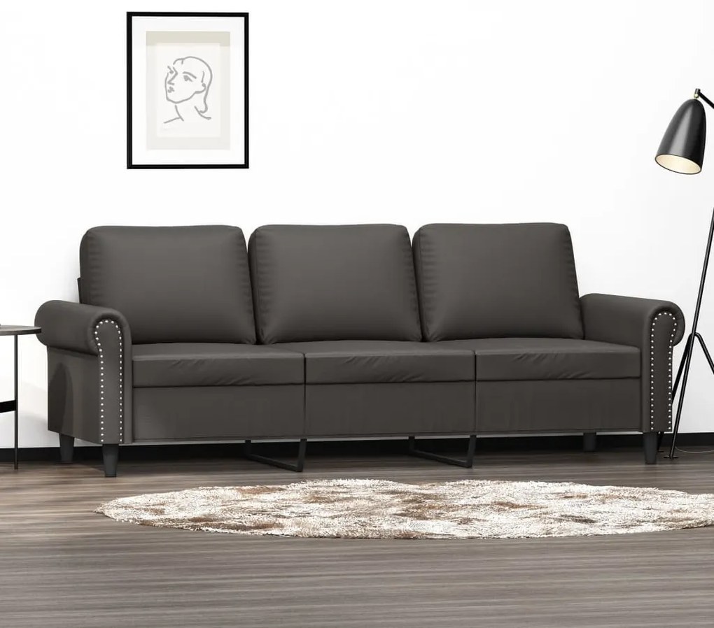 vidaXL Sofá de 3 lugares 180 cm couro artificial cinza