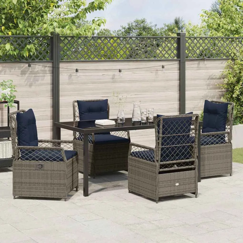 Conjunto de Jantar de Jardim de 5 Peças em Rattan Poly Cinza