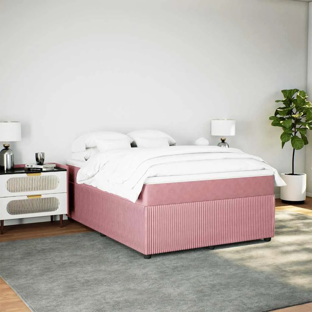 Cama com molas/colchão 140x200 cm veludo rosa