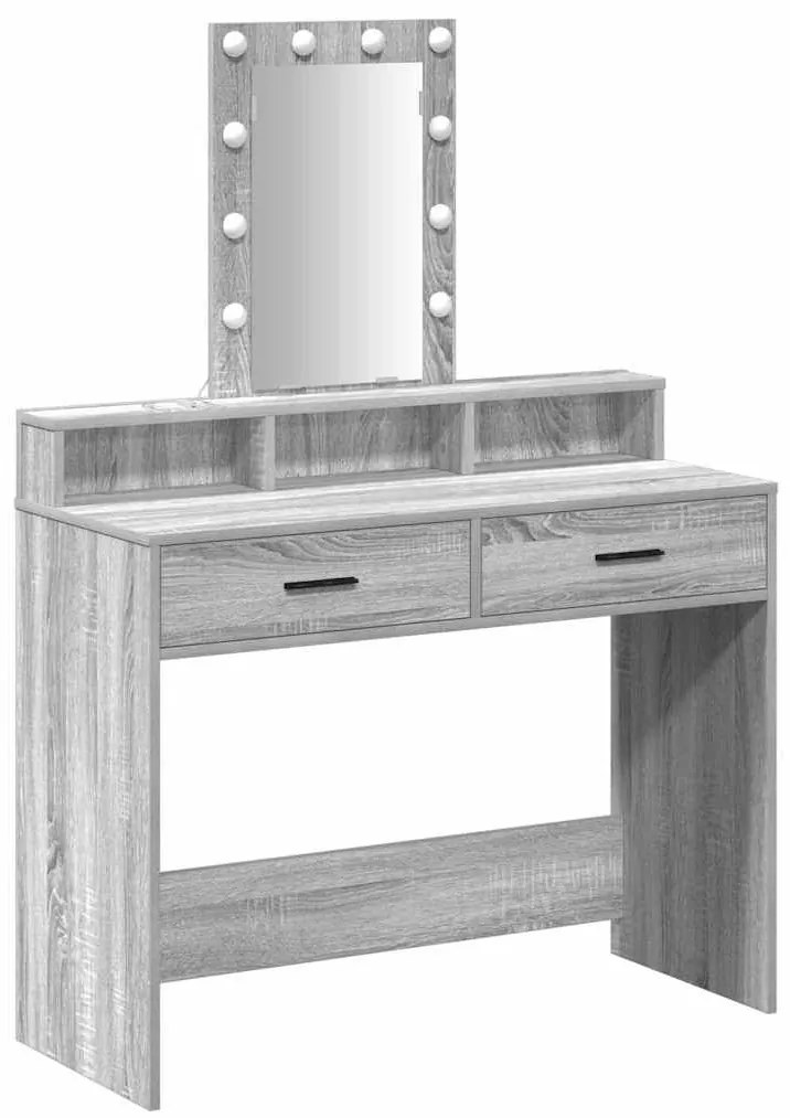 Mesa de Maquilhagem vidaXL com luzes LED Cinzento Sonoma 100x41x140 cm