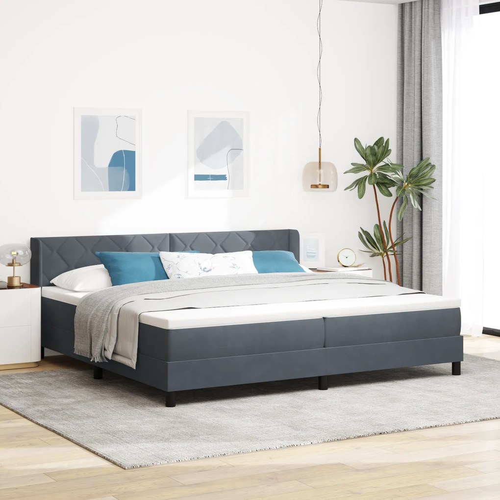 Cama Box com Colchão vidaXL Cinza Escuro 200x200 cm Veludo