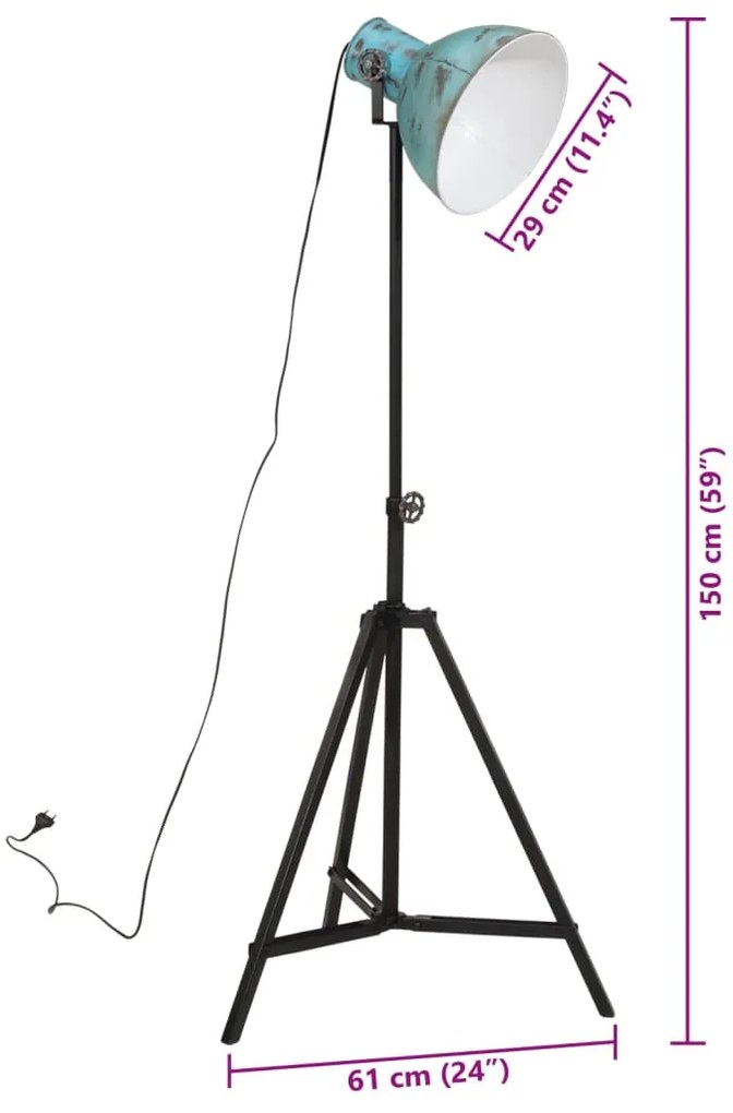 Candeeiro de pé 25 W 61x61x90/150 cm E27 azul desgastado