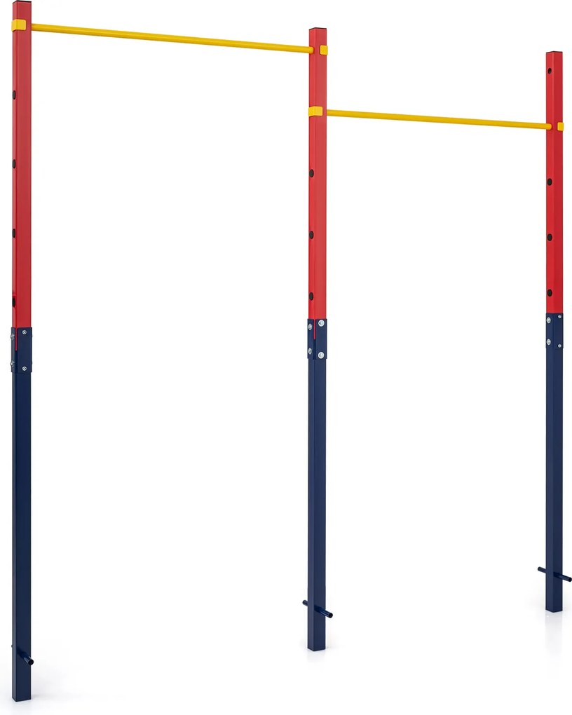 Barra de Elevações Dupla para Exterior, 227 x 5 x 231,5 cm, Altura Regulável em 5 Posições, Vermelho