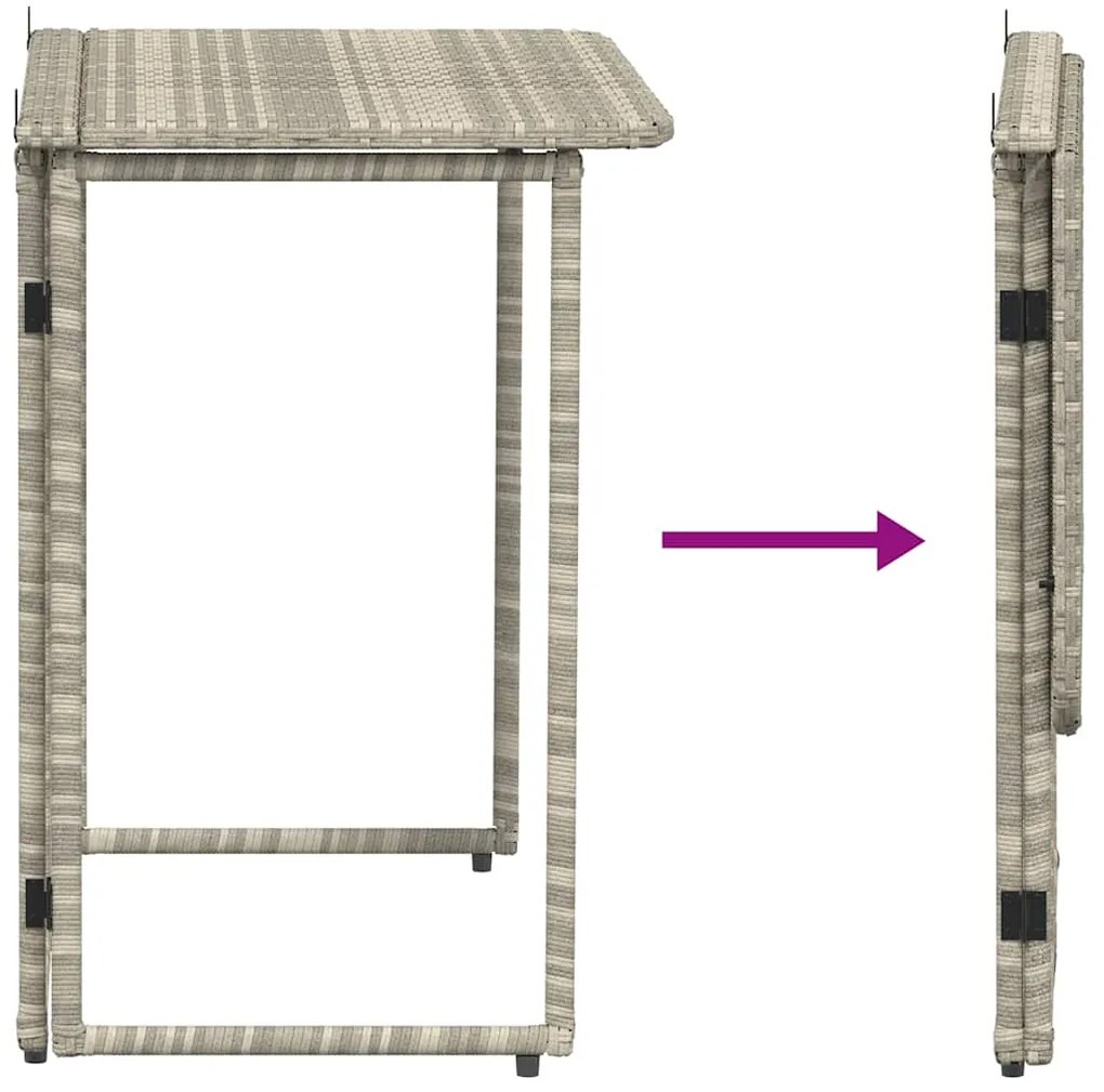 Mesa de jardim dobrável 90x51x75 cm vime PE cinzento-claro