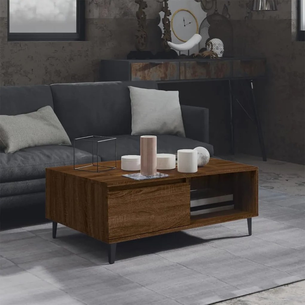 vidaXL Mesa de centro 90x60x35 cm derivados madeira carvalho castanho
