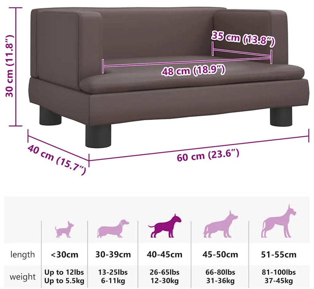 Cama para cães 60x40x30 cm couro artificial castanho