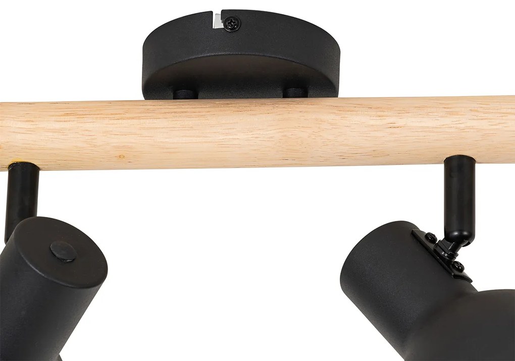 Candeeiro de teto rústico preto com madeira 4 luzes - Flint