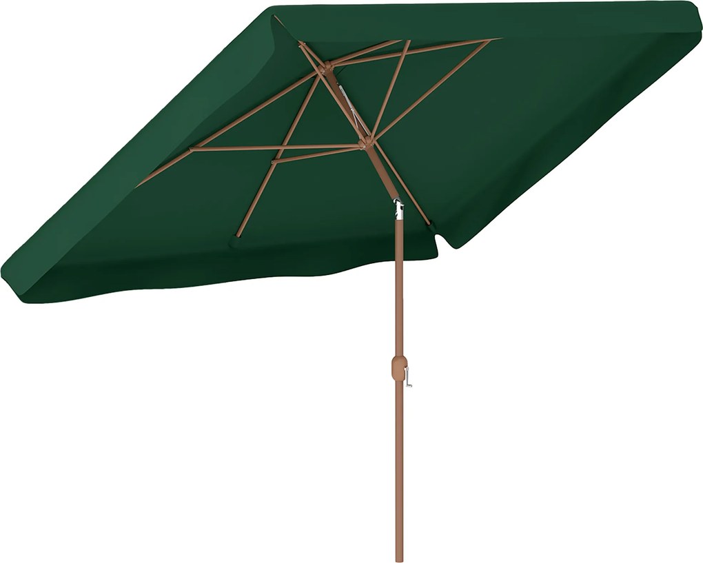 Outsunny Chapéu de Sol Jardim 300x200 cm Ângulo Ajustável Mastro Alumínio Manivela Proteção UV50+ Resistente Verde | Aosom Portugal
