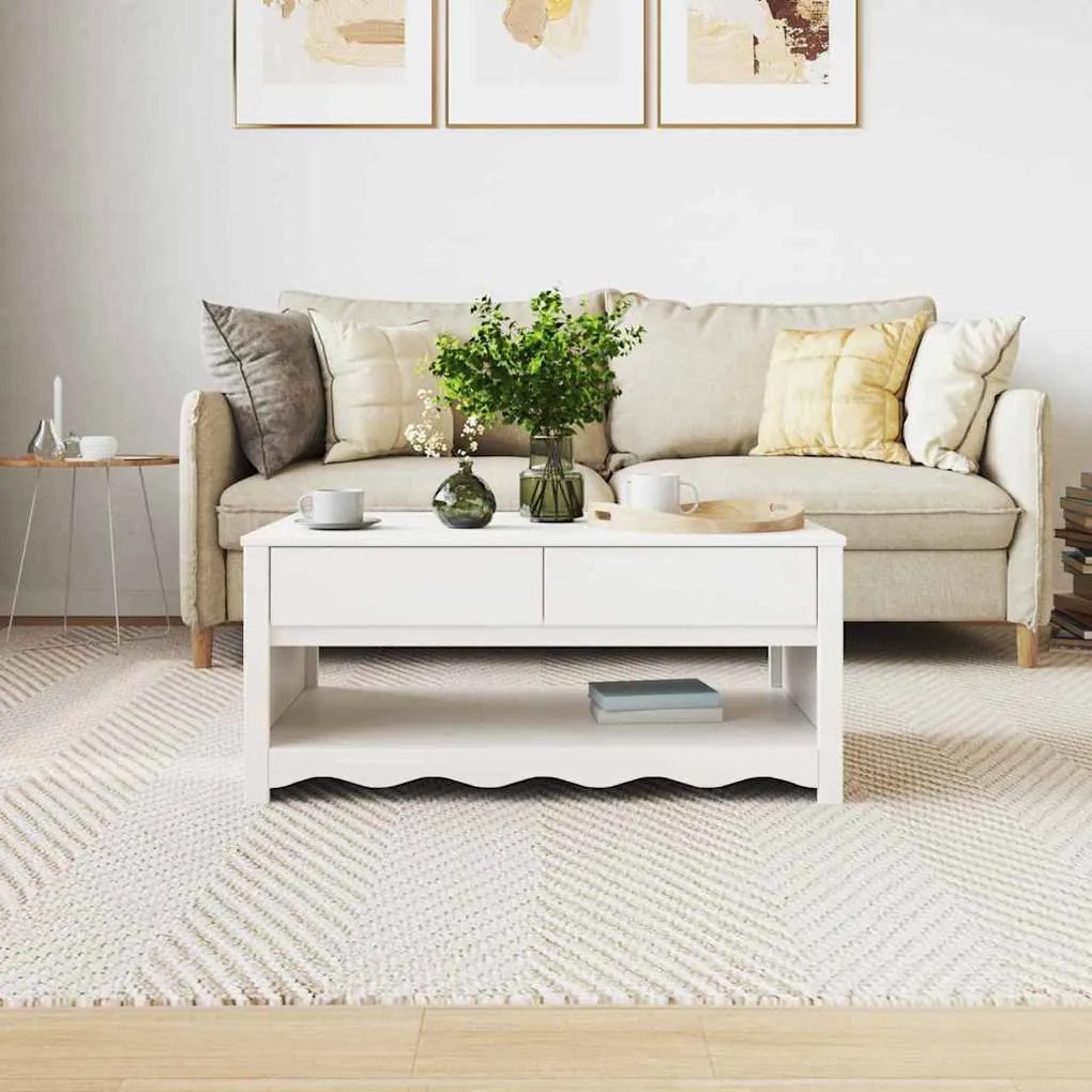 Mesa de Centro vidaXL "DRAMMEN" Branca 99x55x45 cm Madeira Sólida de P