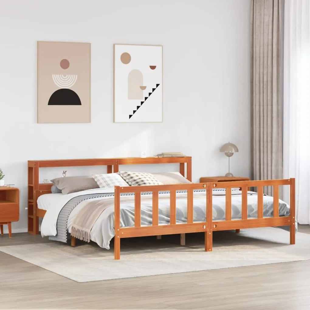 vidaXL Estrutura cama c/ cabeceira 180x200cm pinho maciço castanho-mel