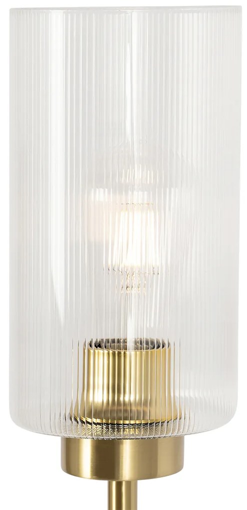 Candeeiro de pé Art Déco dourado com vidro 2 luzes - Laura Art Deco