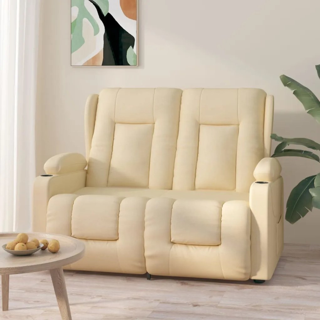 vidaXL Poltrona massagem 2 lug. reclin. c/ suportes copo tecido creme