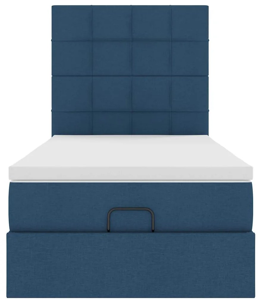 Cama otomana com colchão 100x200 cm tecido azul