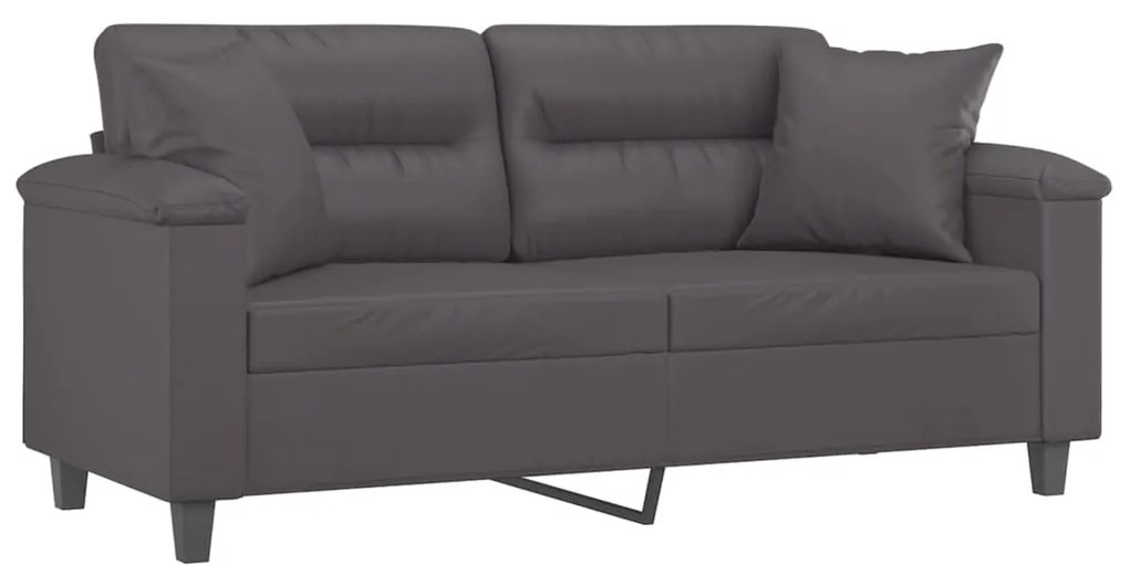 Sofá 2 lugares + almofadas decorativas 140cm couro artif. cinza