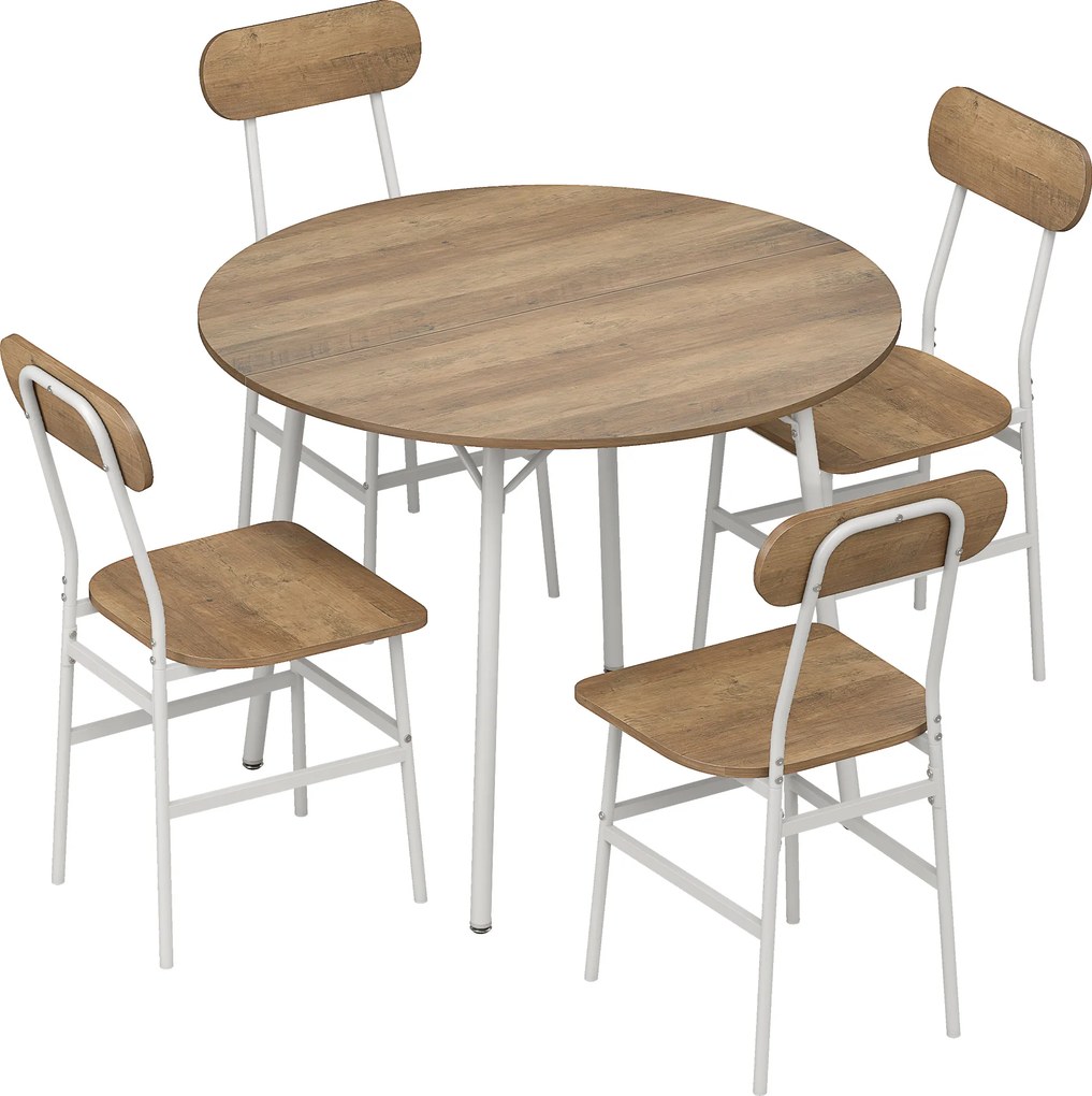 HOMCOM Conjunto de Mesa e 4 Cadeiras de Jantar para Espaços Pequenos, Natural e Branco | Aosom Portugal